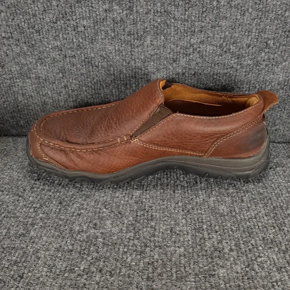 Timberland Slip On Loafers Mens 5.5 Brown Leather Round Moc Toe Shoes Casual